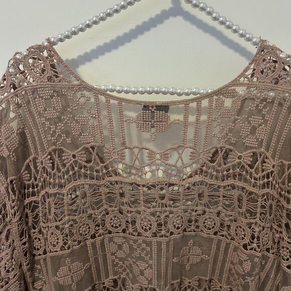 Bobeau Shirt Womens 3X Taupe Crochet Lace Sheer Tunic Cover Up Beach Boho Kimono - Picture 12 of 12